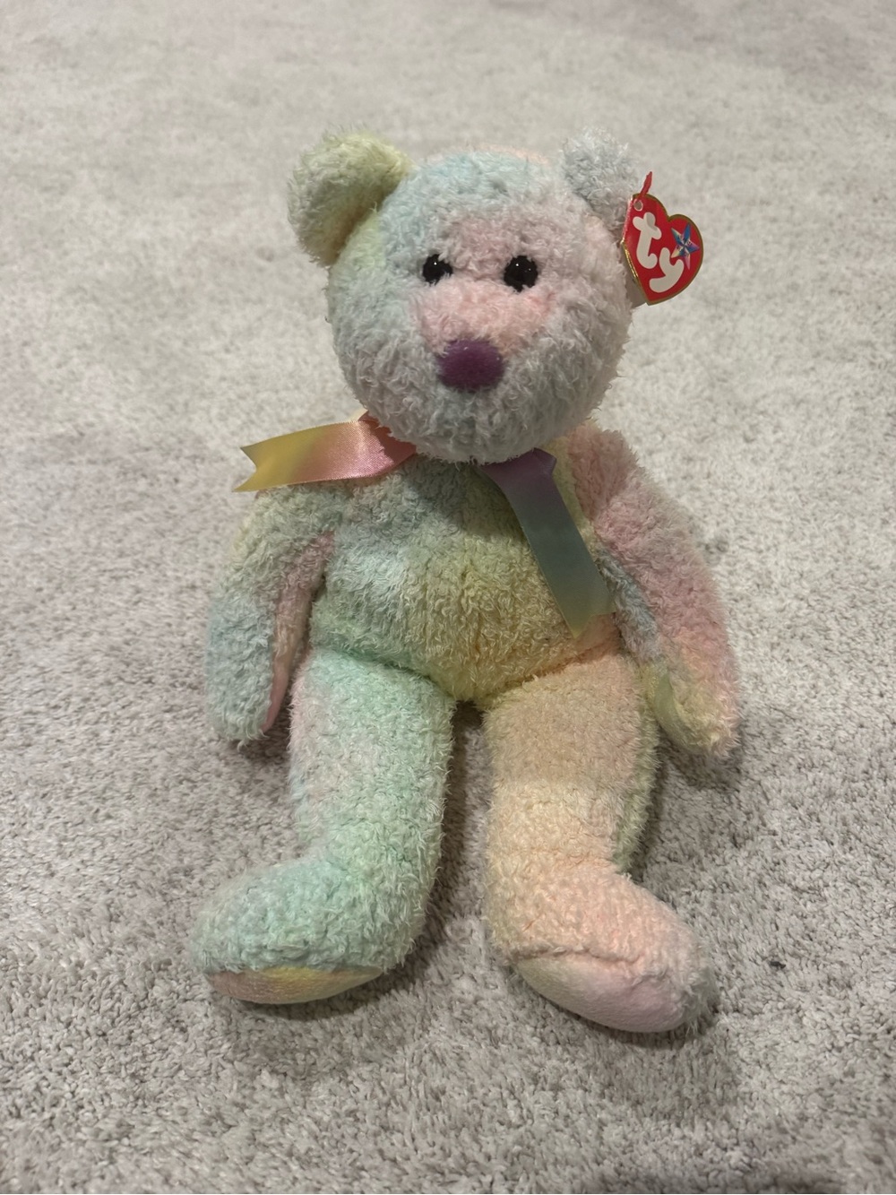 Ty Pastel Rainbow Plush Teddy Bear - Multicolor with Purple Nose
